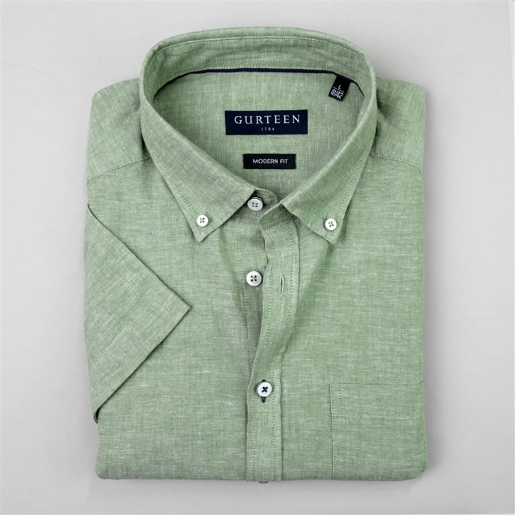 Newport Sage Linen Cotton Plain Shirt