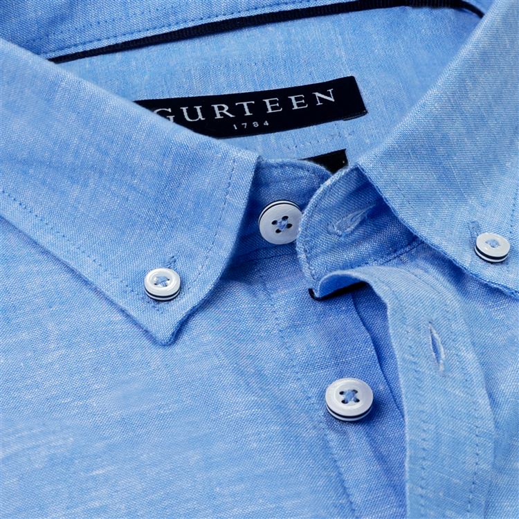 Newport Light Blue Linen Cotton Plain Shirt